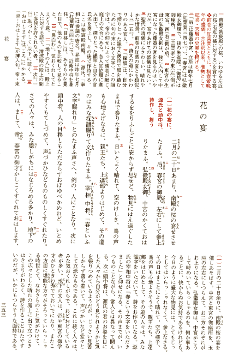 花宴（源氏物語）〔一〕花の宴に、源氏と頭中将、詩作し、舞う